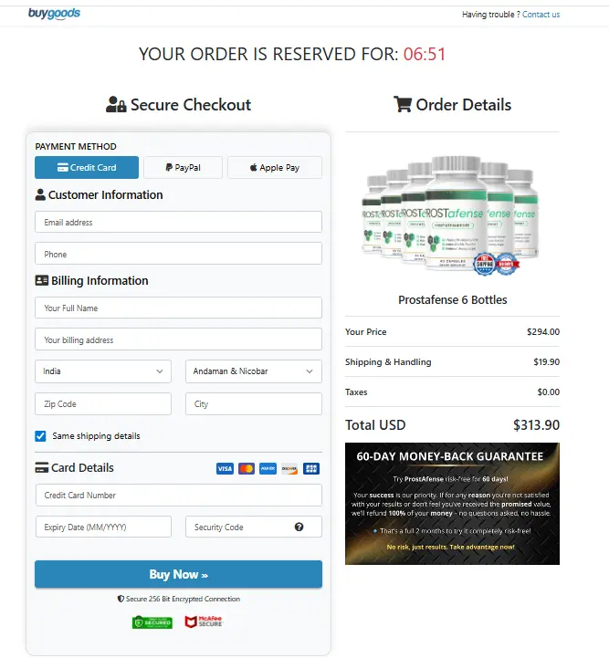 Prostafense order page